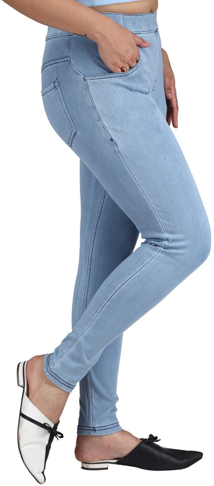 Buy Outerwear Women Light Blue Solid Denim Jeggings (6XL) Online at Best  Prices in India - JioMart.