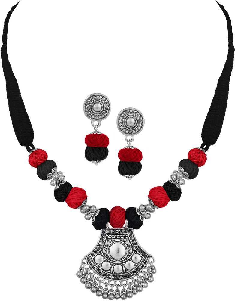 JFL Jewellery for Less Brass Silver Black Red Jewellery Set Price in India Buy JFL Jewellery for Less Brass Silver Black Red Jewellery Set Online at Best Prices in India