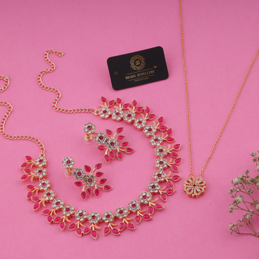 Aggregate 73+ pink necklace and earrings 3tdesign.edu.vn