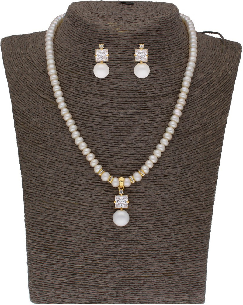 Sri Jagdamba Pearls Alloy Gold plated White Jewellery Set Price in