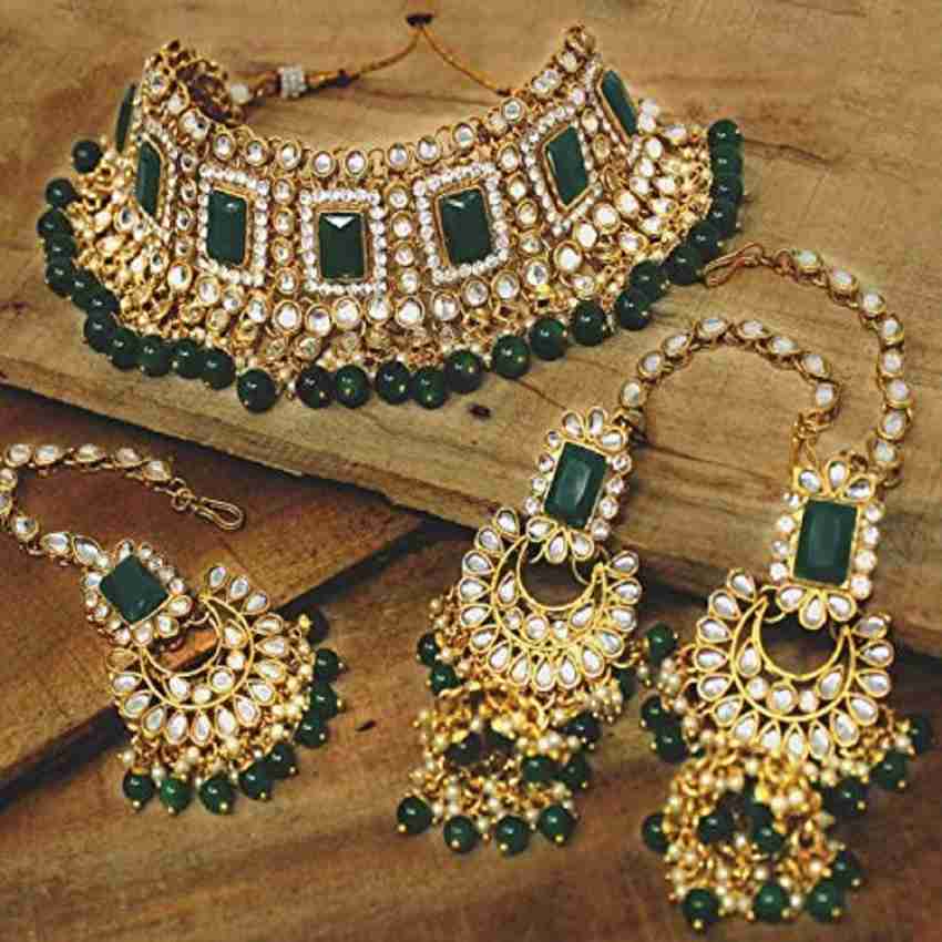 SAIYONI Alloy Gold plated Green Jewellery Set Price in India Buy SAIYONI Alloy Gold plated Green Jewellery Set Online at Best Prices in India Flipkart