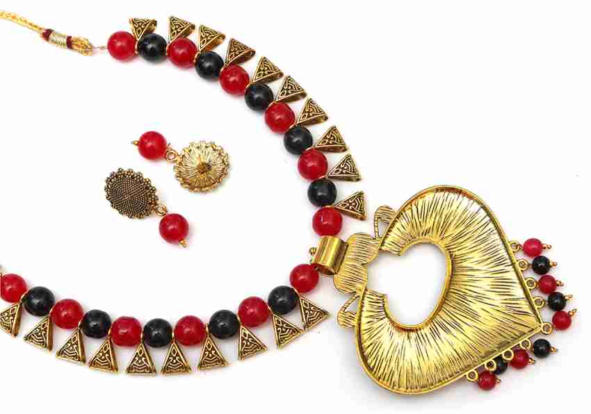 ozanoo Alloy Gold plated Red Black Jewellery Set Price in India