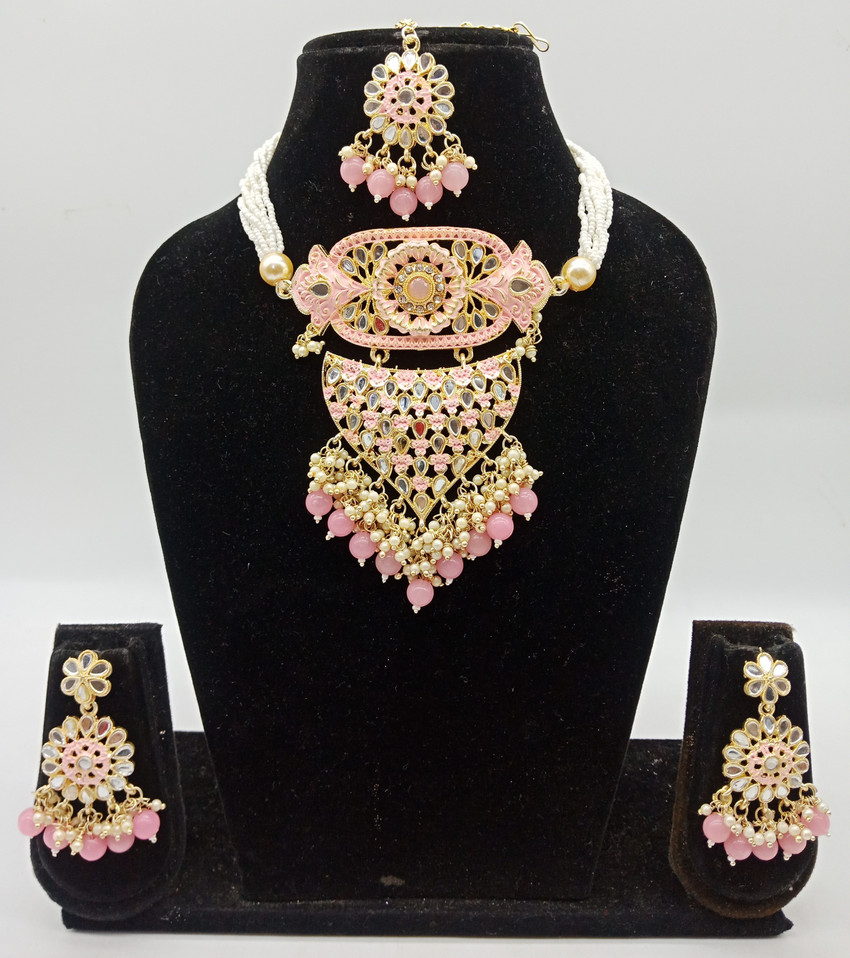 Aashish Imitation Alloy Gold plated Pink Jewellery Set Price in
