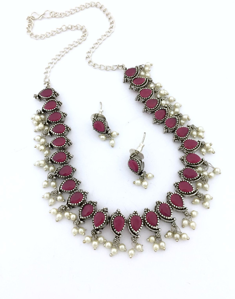 PBM CREATIONS Oxidised Silver Red Jewellery Set Price in India Buy PBM CREATIONS Oxidised Silver Red Jewellery Set Online at Best Prices in India Flipkart