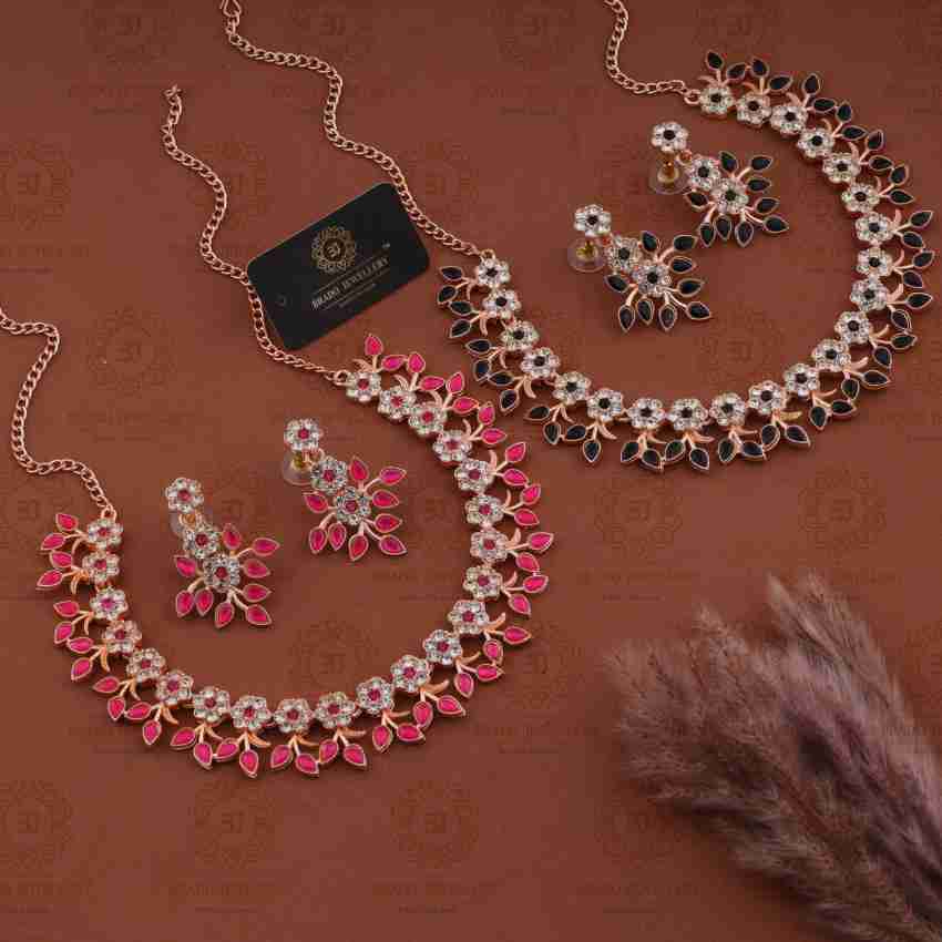 Brado Jewellery Dark Pink Diamond Choker Necklace Jewellery Set