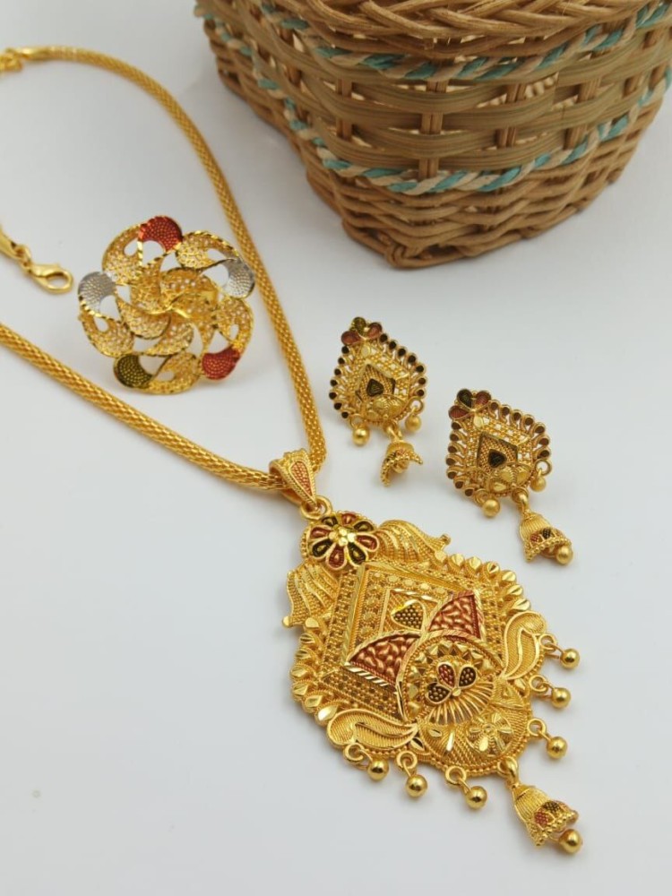 GLOBALJEWELERY Gold-plated Brass Pendant Set Price in India - Buy