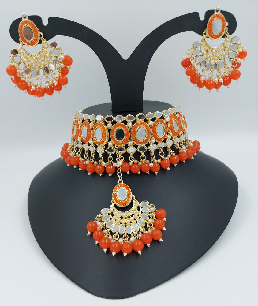 Orange necklace and earring set store