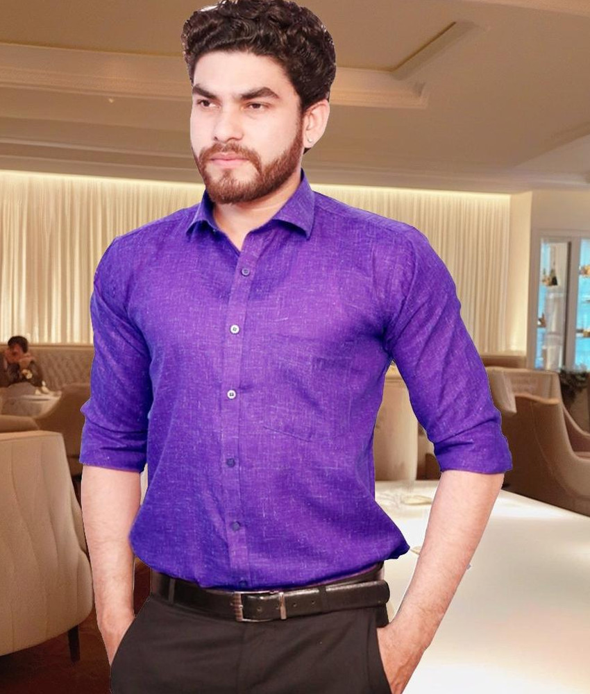 PUNEKAR COTTON KHADI Men Solid Formal Purple Shirt Buy PUNEKAR