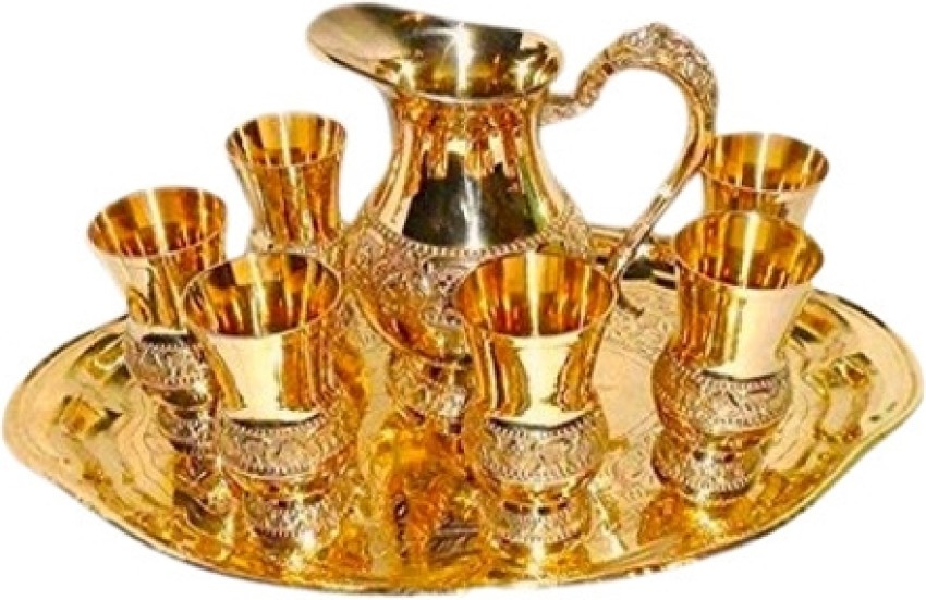 Luminous creations Brass Polished Lemon/Jug Set Pack of 6 Glasses