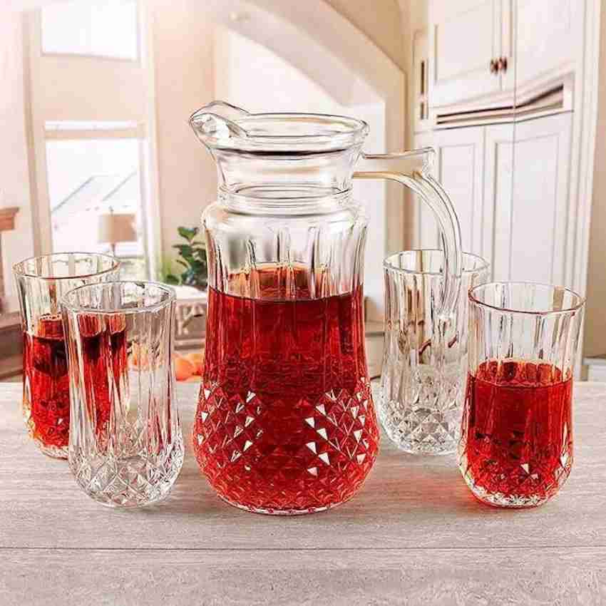 Crystal Carved Glass Water Jug with 6 Pieces Tumbler Set ( 1.7 L