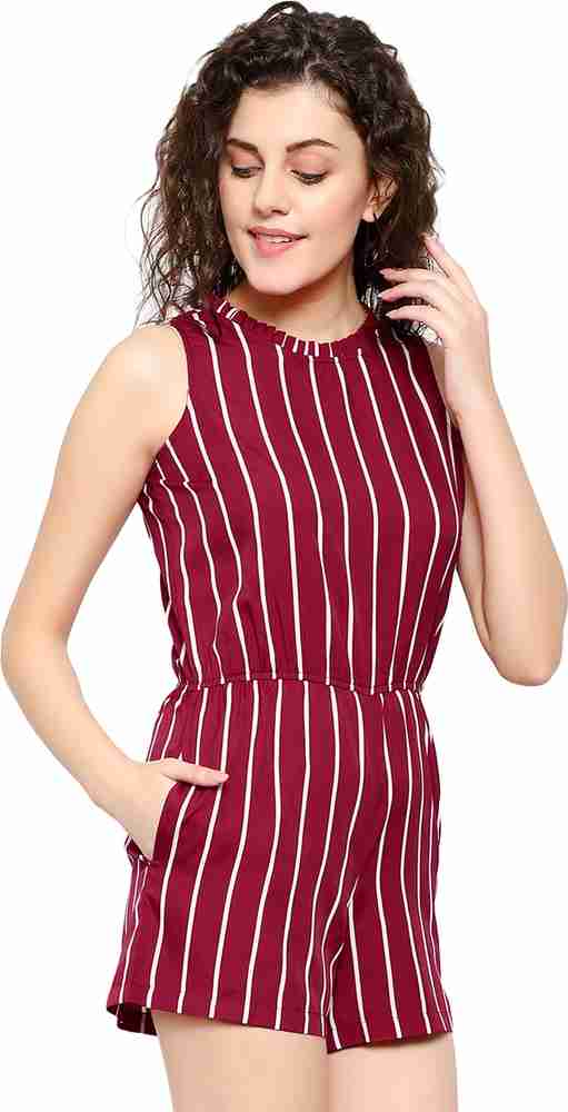 Maroon and white striped jumpsuit outlet