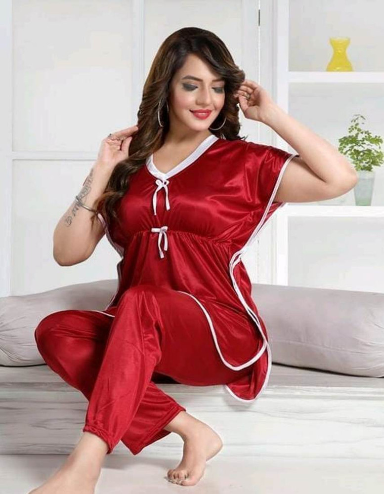 Fusion View Women Solid Maroon Night Suit Set Price in India Buy