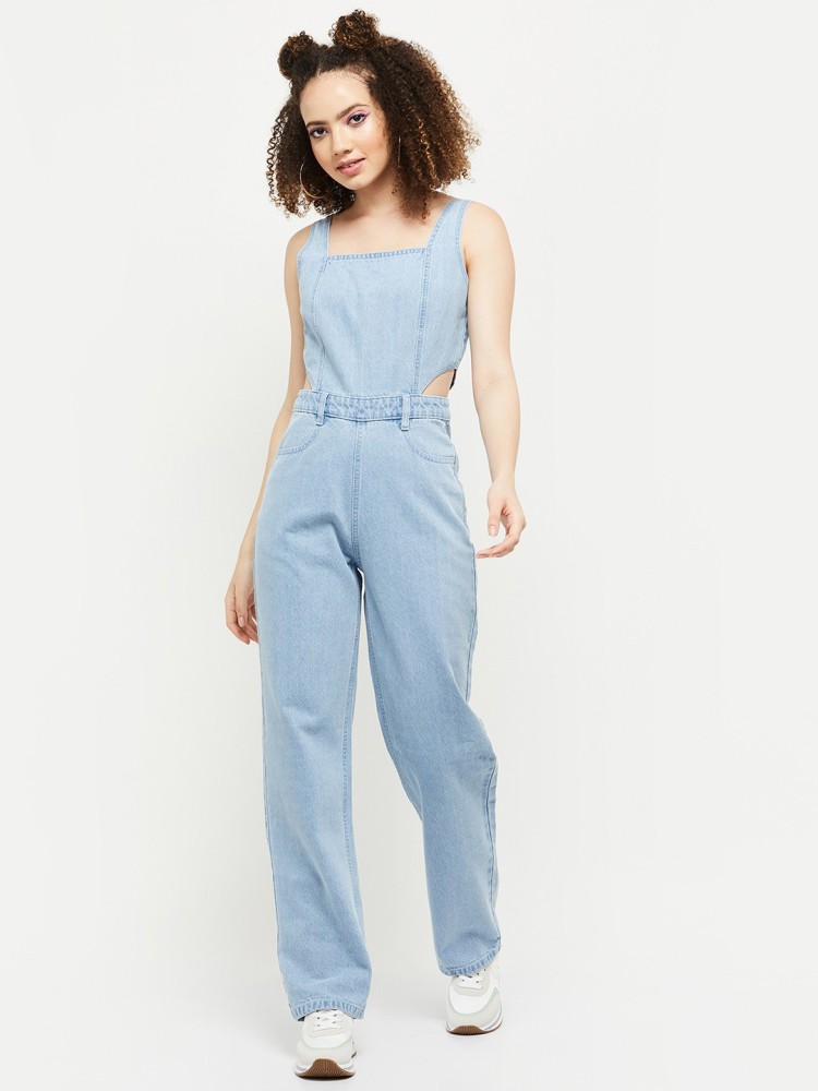 Light Wash Denim Wide Leg Dungarees