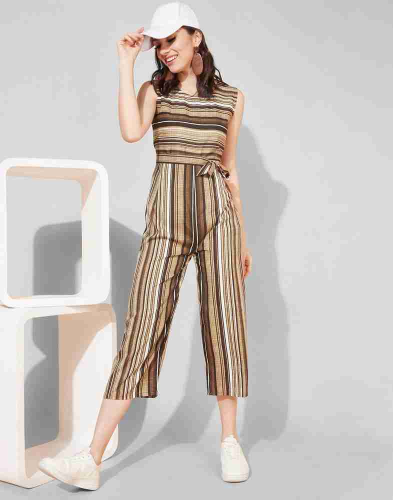 Cream striped jumpsuit discount