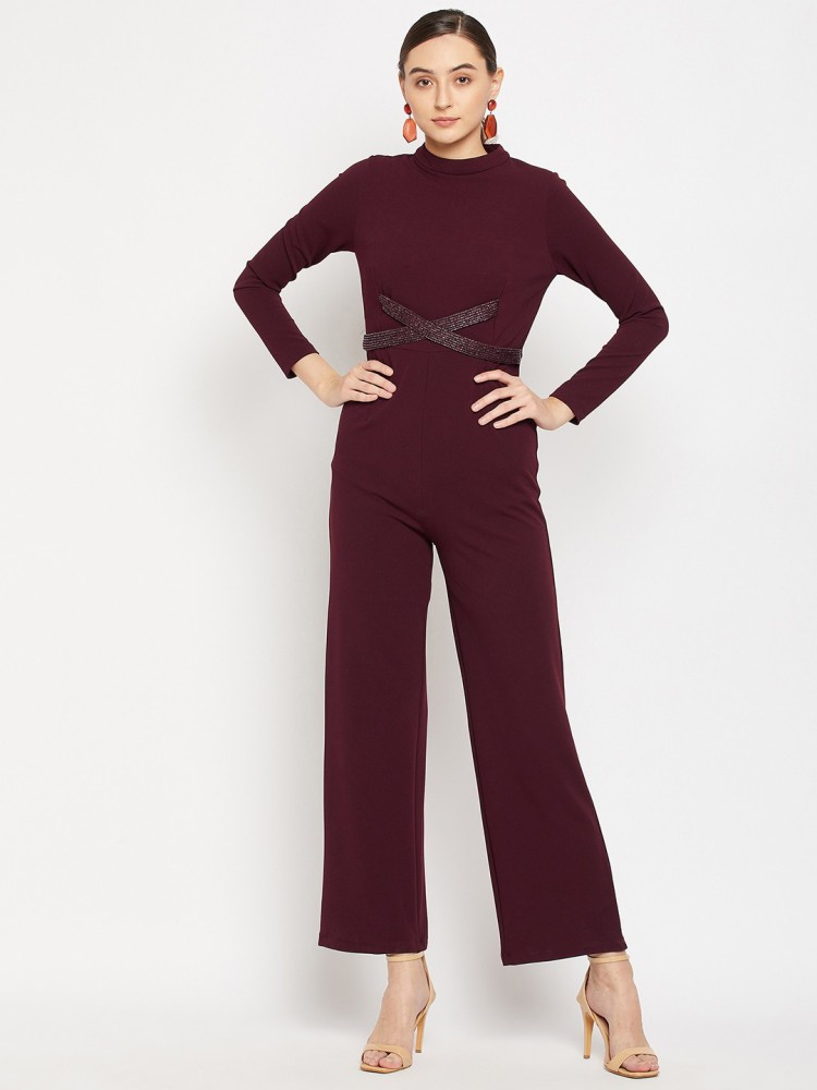 Buy MADAME Solid Polyester Flared Fit Women's Jumpsuit