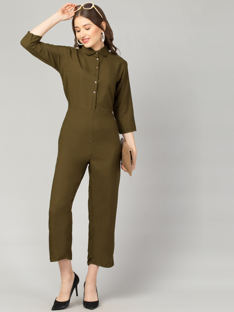 Olive green long sleeve jumpsuit sales