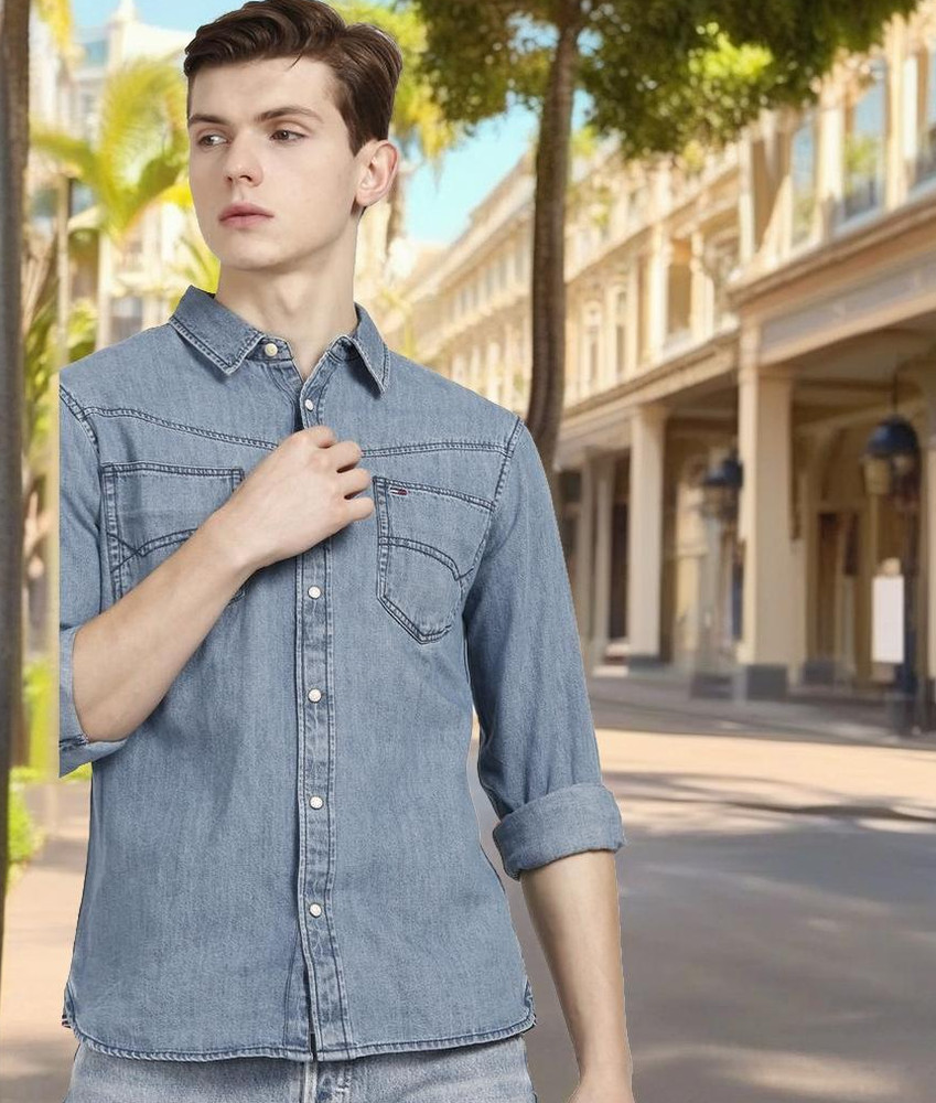 TOMMY HILFIGER Men Washed Casual Blue Shirt Buy TOMMY HILFIGER