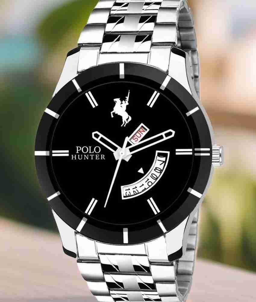 POLO HUNTER Black Dial Day and Date Functioning Analog Watch For