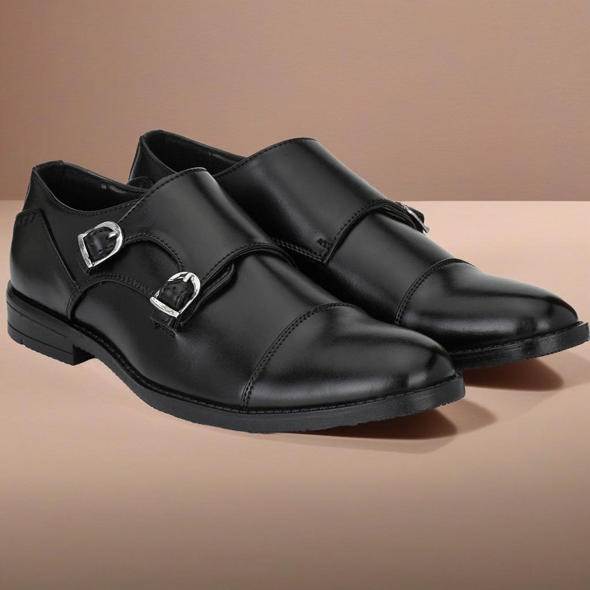 Mens black monk strap dress shoes deals