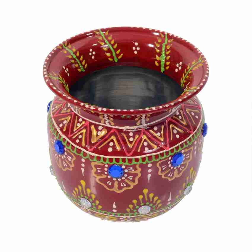 Decoative Kalash Lota Handpainted Steel Puja Kalash Fo Festival Wedding Decor 2850794062397