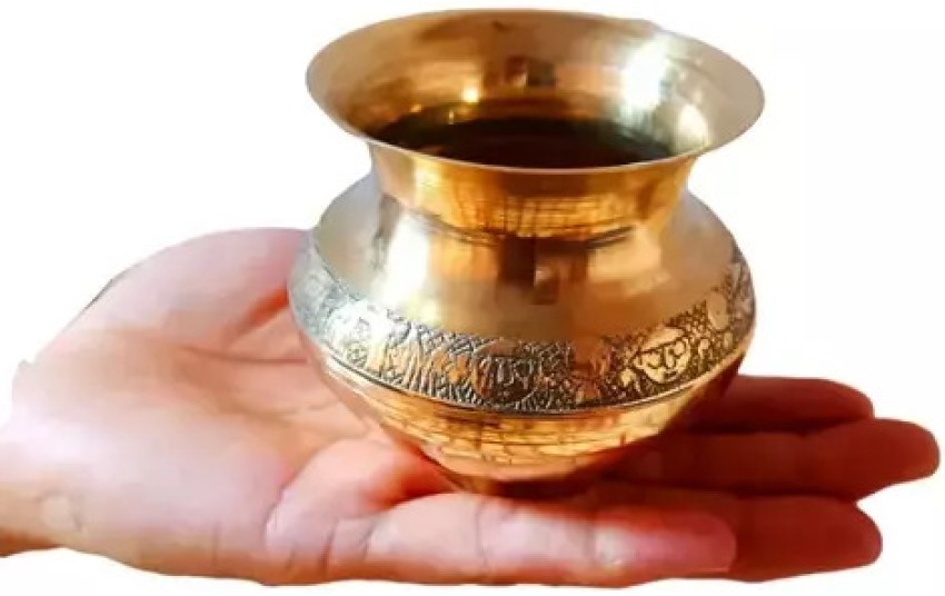 SHLINCO SHLINCO Brass Pooja Lota / Designer Lota / Pure  Brass Lota / Diamond Cutting Lota Brass Kalash (Gold) Set Of 1 Brass Kalash  
