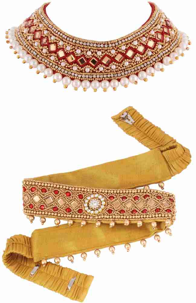 VAMA Hand work Fabric Waist Belly Belt Pink Colour Hip Belt kamarband  Waistband Jewellery for women Saree (Adjustable Size 30-40 inches only)