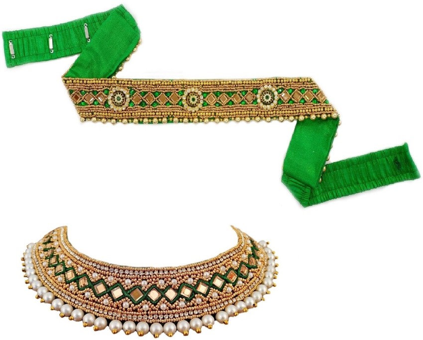 Buy VAMA Maggam Aari work Green cloth saree waist belt for