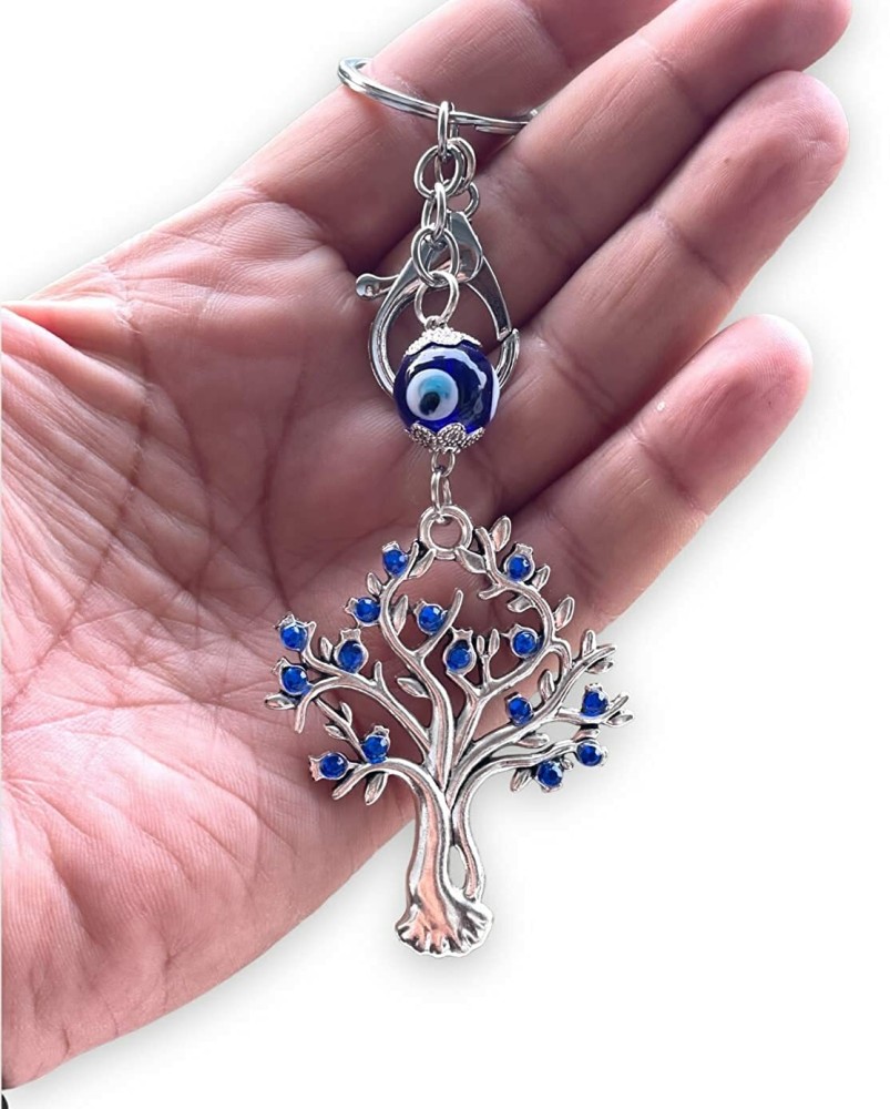 Silver car keychain, alloy car charm with blue eye bead key ring, car key  holder with blue eye bead, mens' car key ring, mens accessories