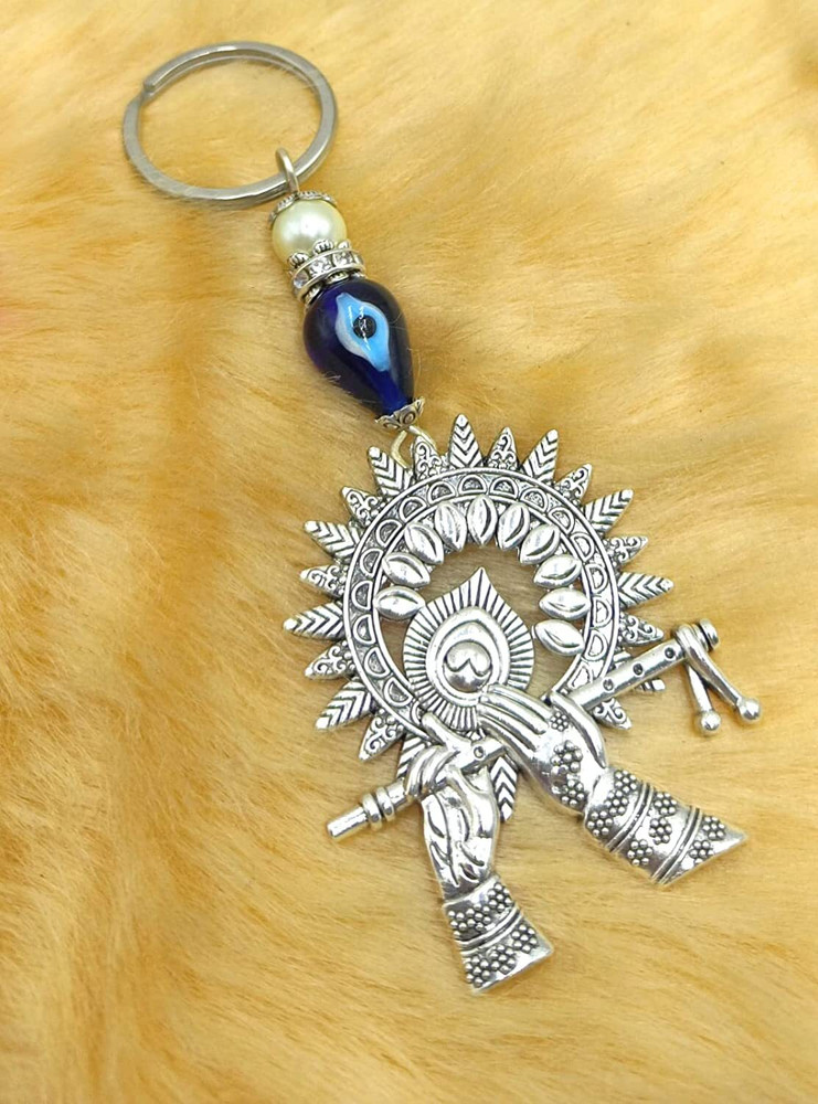 jaz Lord Krishna with Flute Silver Pendant Evil Eye Protection Key Ring Key Chain Price in India Buy jaz Lord Krishna with Flute Silver Pendant Evil Eye Protection Key Ring Key