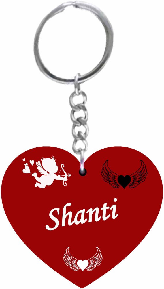 MorFex Shanti Name Beautiful Heart Shape Arclic Wood Keychain