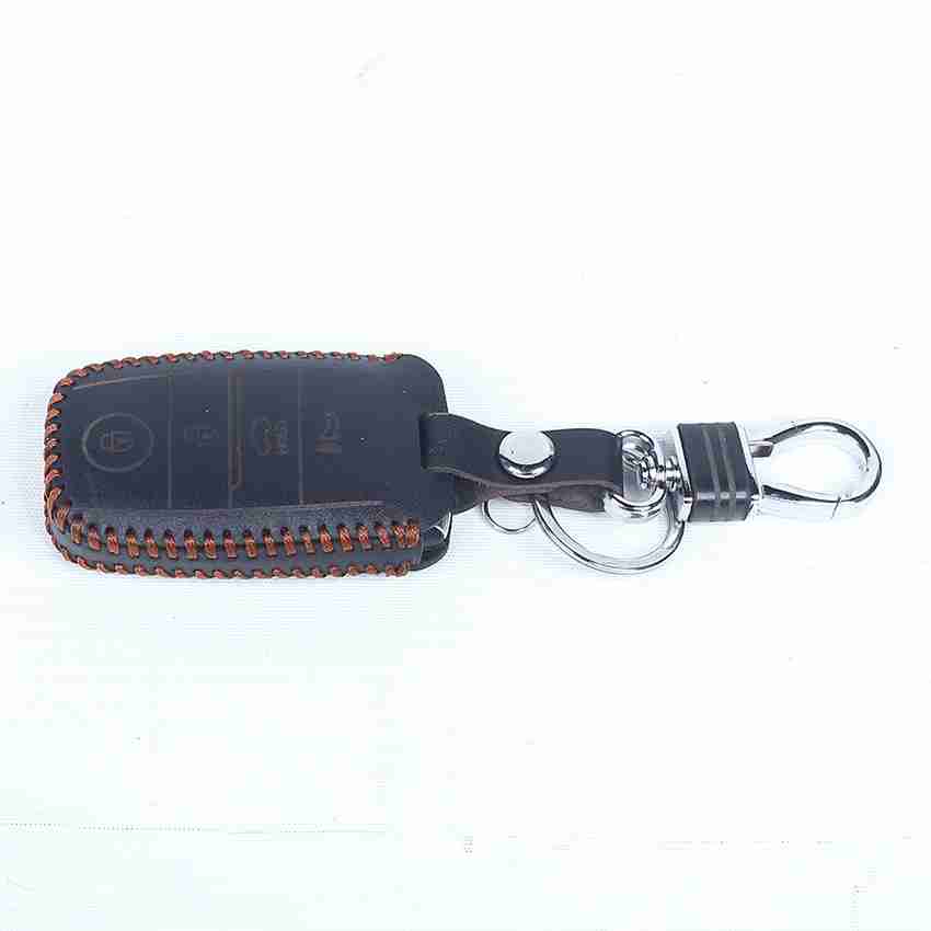 ELIBLISS Genuine Leather Car Key Cover Smart Key Case Metal Hook