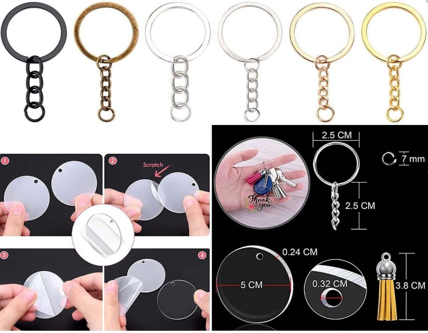 Xelparuc Clear Acrylic Keychain Blanks for Vinyl 120 Pcs Including 30pcs Acrylic Circle Discs,30pcs Keychain Tassels, 30pcs Key Chain Rings and 30pcs