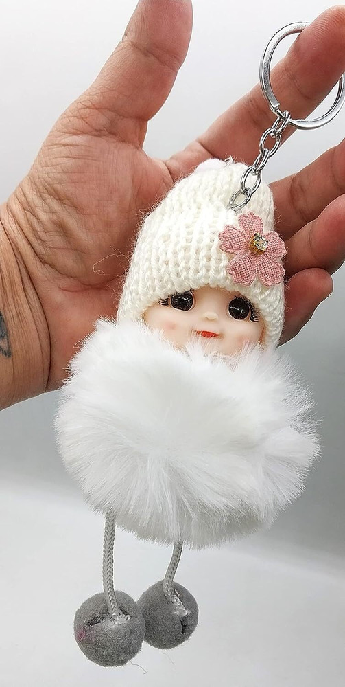 White pom pom outlet keyring