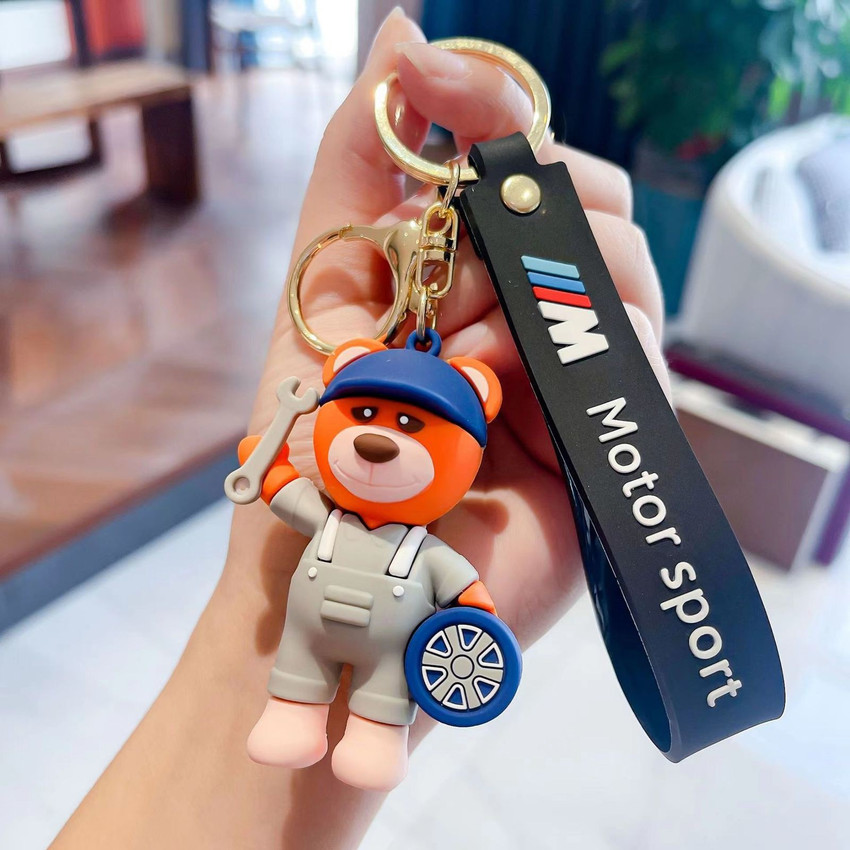 Mubco Teddy Bear Motorsport Keychain PVC Strap Charm Hook
