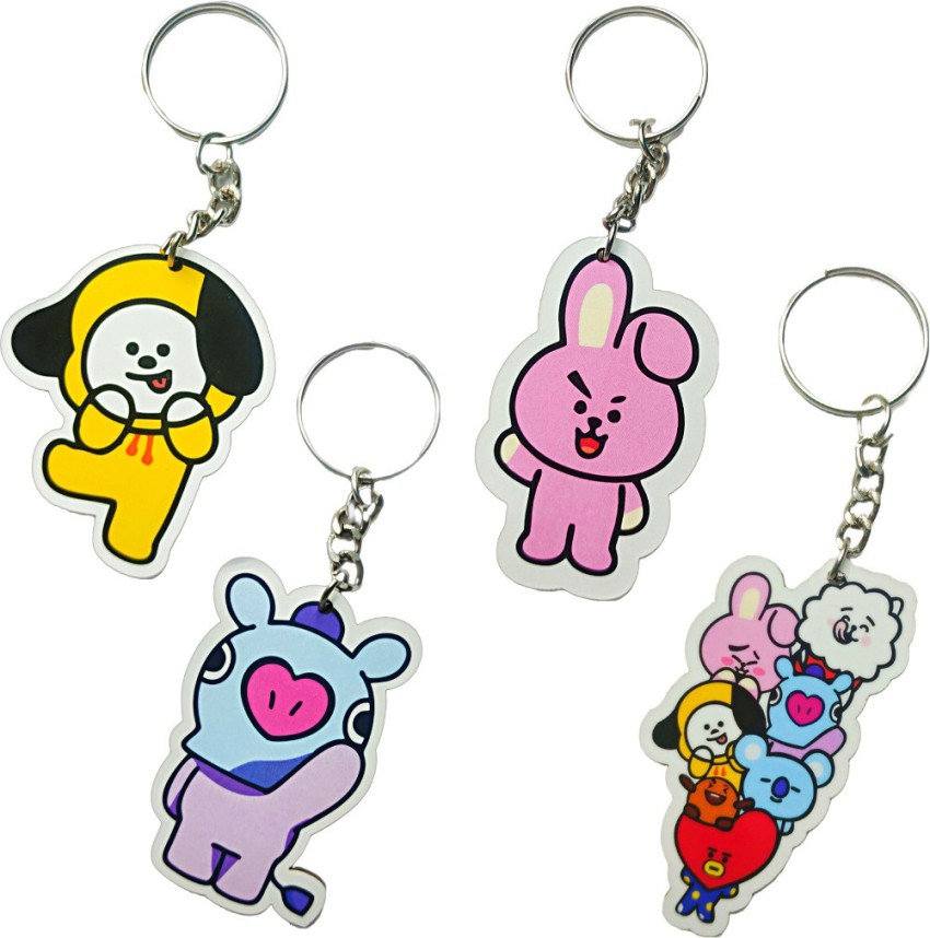 The K Fandom Bt21 Keychain - Pack Of 4 Keychains Mang, Chimmy, Cooky, Bt21 Group Key Chain