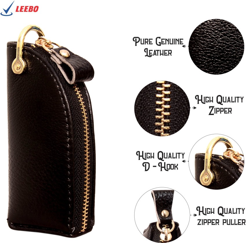 leebo Genuine Pure Leather Car Key Cover Smart Key Case Metal Hook