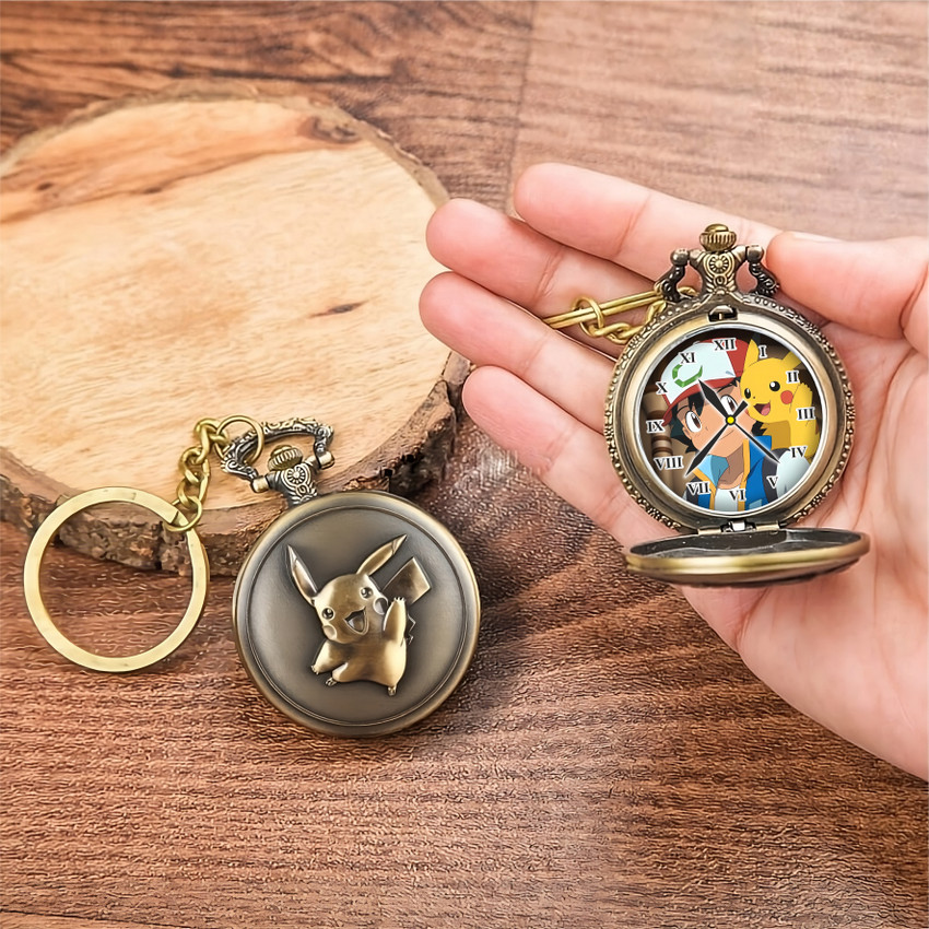 Tiny Tim Pokemon Printed Dial Vintage Ash Pikachu Pocket Watch
