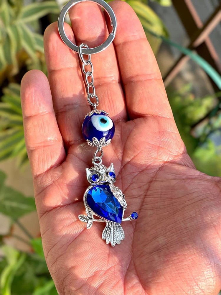 Lenity Combo Offer Owl Shape Blue and Silver Evil Eye Keychain For