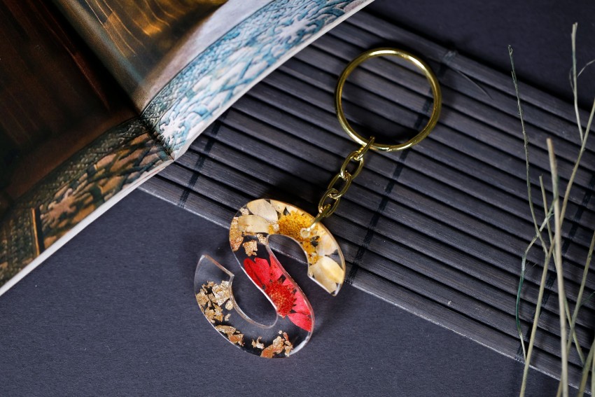 Blue Keychain Pom Pom- Long lasting Resin Keychain Letter E Charm Back Pack