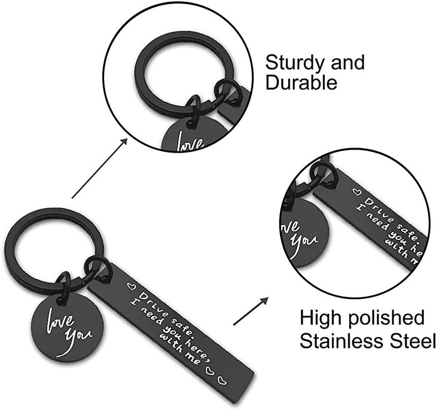 PALAY Drive Safe Keychain for Boyfriend with Gift Box Drive Safe I Need You Here with Me I Love You Keychain Gifts for Husband Boyfriend Birthday Gifts Black Key Chain Price