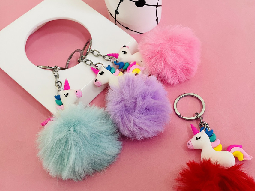 Unicorn fluffy keychain best sale