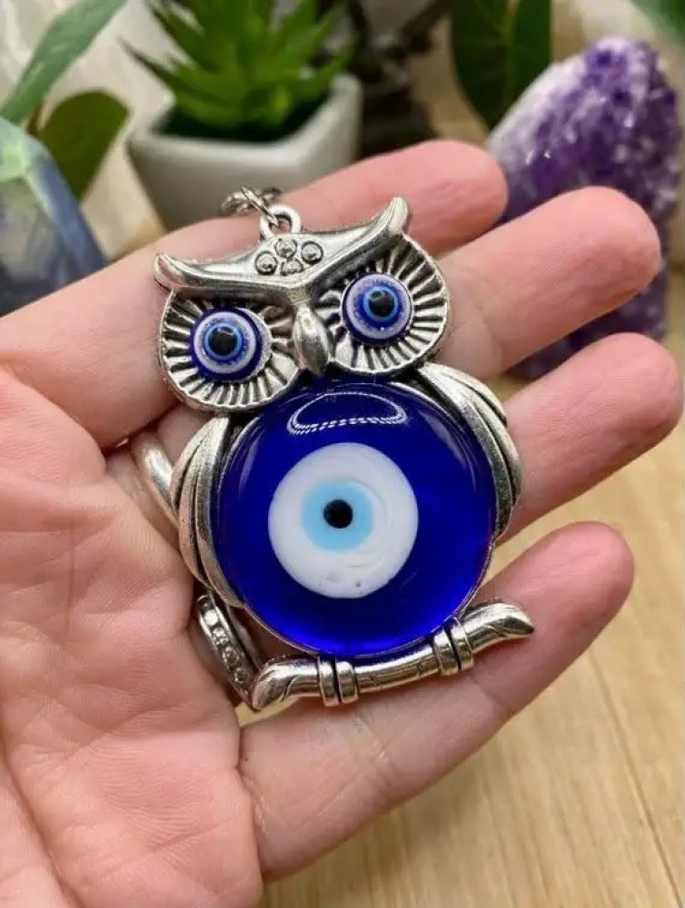 Lenity Combo Offer Owl Shape Blue and Silver Evil Eye Keychain For