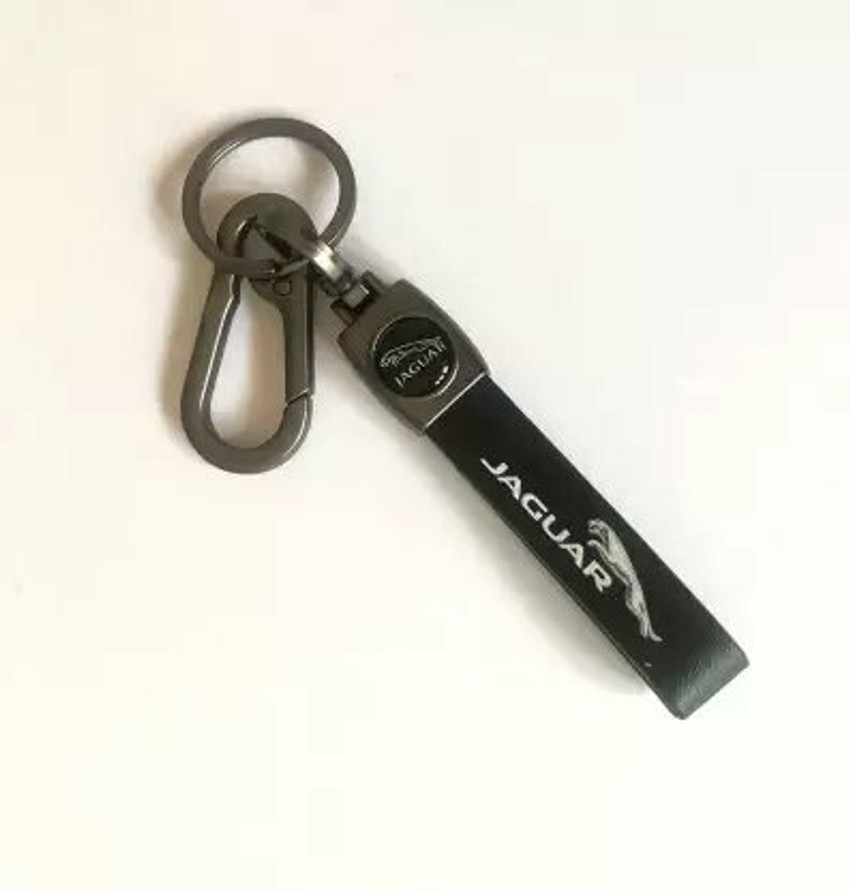 TORPPEZA Black Leather Jaguar Key Chain Ring with Car Logo Metal
