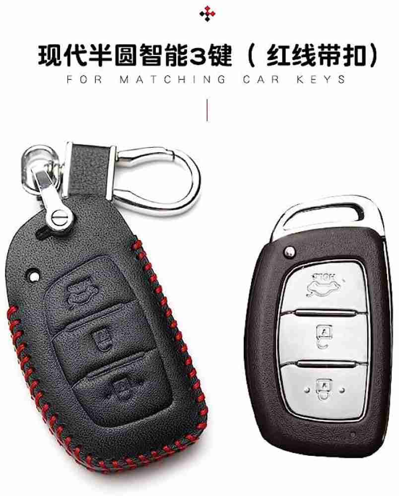HASTHIP Car Key Case Soft Leather Key Cover for Hyundai 3 Button