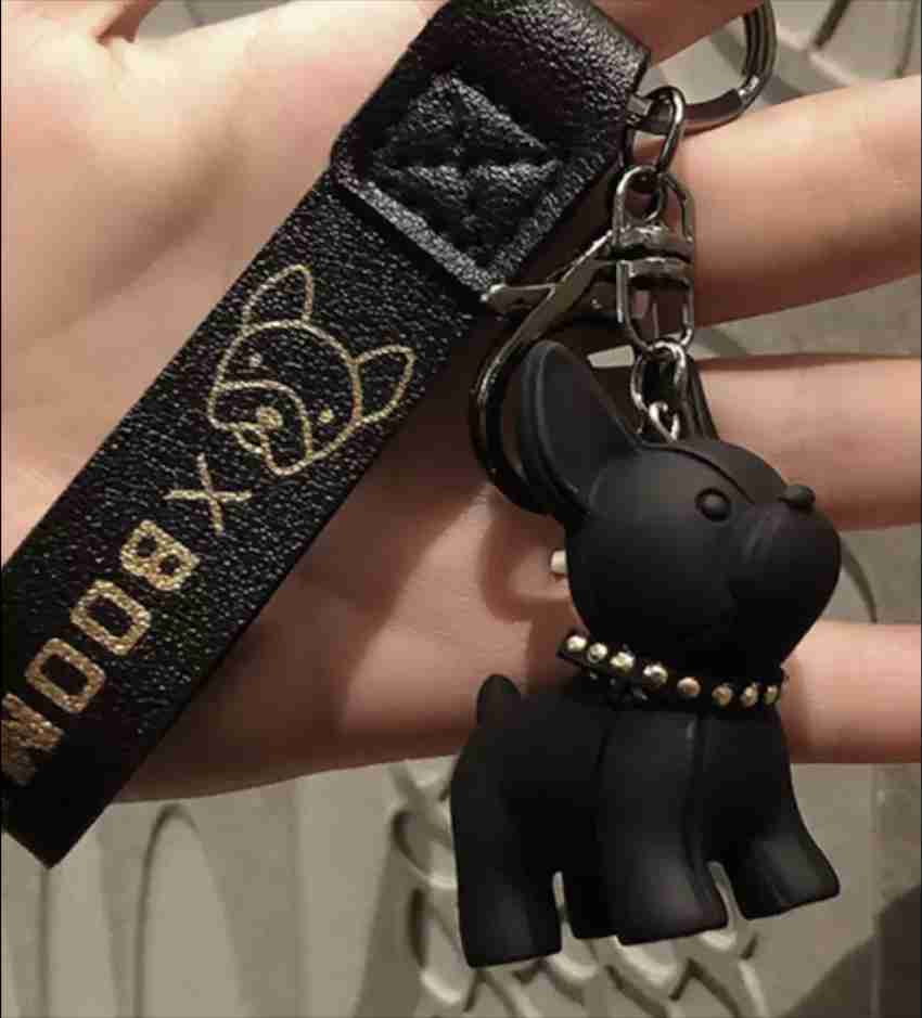 Leather French Bulldog Keychain - Black
