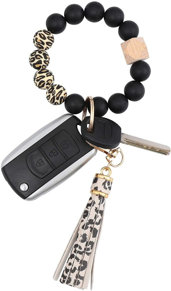 Tassel Key Ring BraceletKeychain WristletElastic Beaded Wristlet KeychainWomen  Bead Bracelet Keychain Leopard  Amazonin Bags Wallets and Luggage