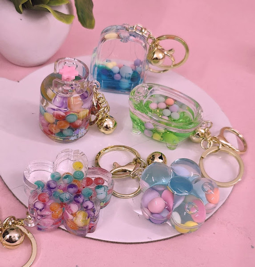 AMANVANI Unique Shape Water Glitter Keychain For Girls Cartoon Keyring For Kids Key Chain