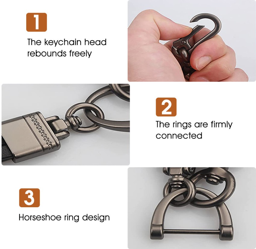 JVCV Leather Retro Car Keychain Metal Key Ring Clip Buckle Holder