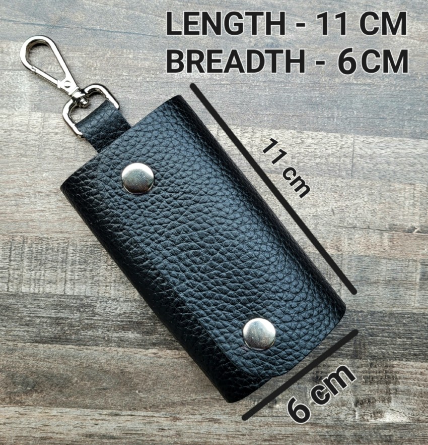 GIMNER Genuine Leather Key Case Pouch Wallet Keychain Key Holder with 8 Key Hooks 1 Lobster Hook Double Snap Closure Best for Home Office Shop Size 12 X 8 cm Black Key