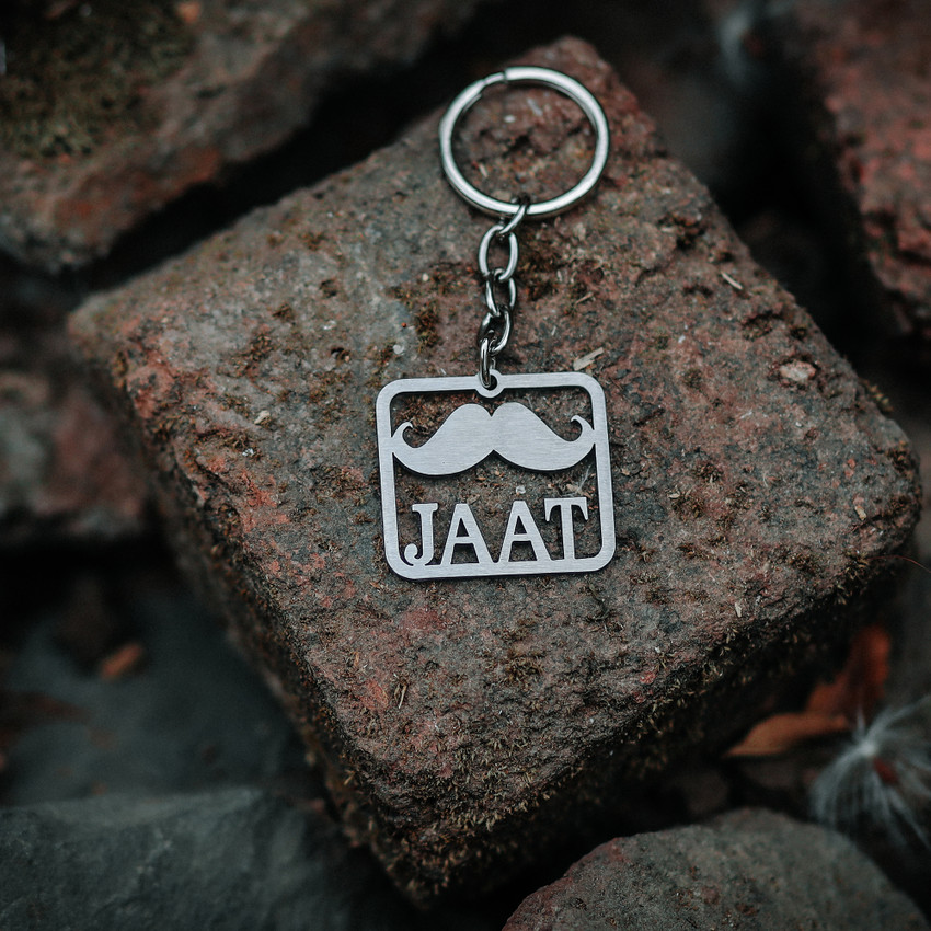 ADF JAAT Full Laser Cut Creative Metal Design Letter Silver Key Chain